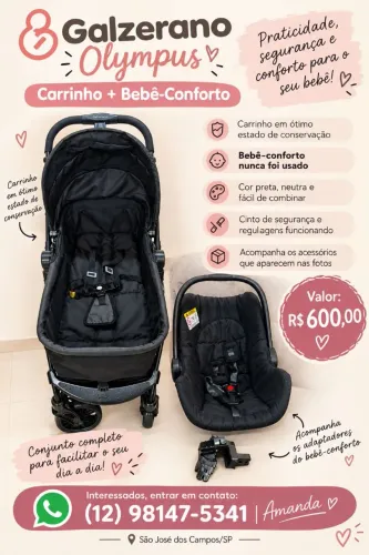 Carrinho bebe Galzerano com bebê conforto
