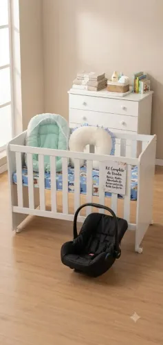 Kit maternidade incluso berço americano, bebê conforto, ninho e almofada de amamentação