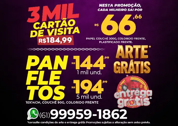 Gráfica panfleto e cartão de visita em promoção