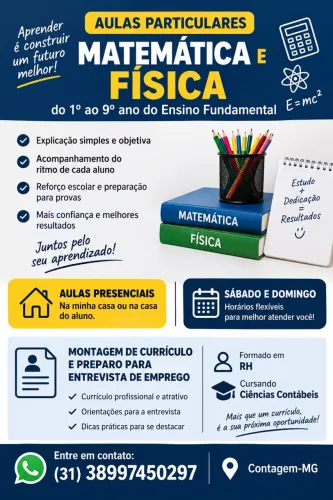 Aulas particulares Matemática e física!