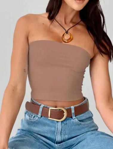Blusa Tomara que caia ribana algodão 
