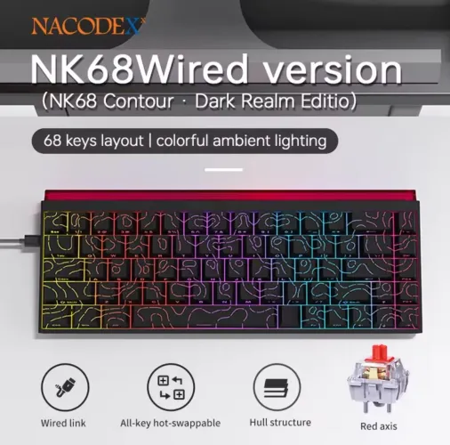 Teclado Mecânico Ajazz Nacodex Nk68 Rgb Preto Inglês Us