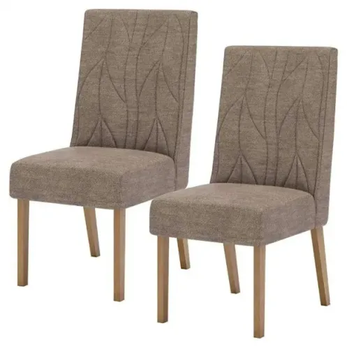 Cadeira Para Mesa De Jantar Eloá Kit 2 Peças Nature Cacao