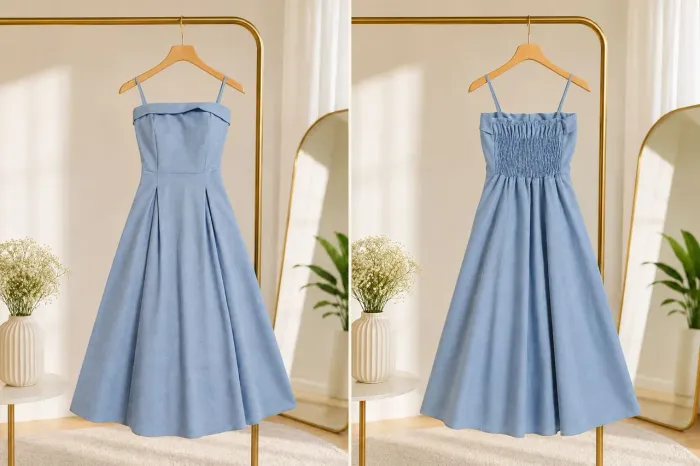 Vestido MIDI lado like azul bebê- saia godê lastex e alças ajustáveis. Tamanho P/M