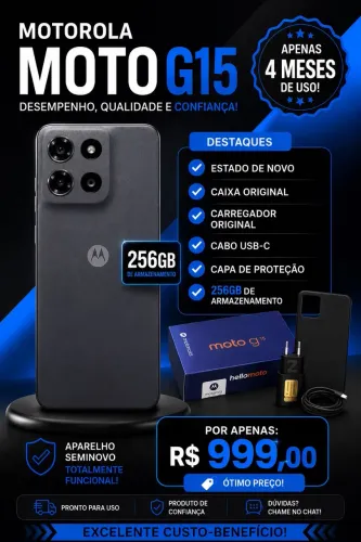 Motorola Moto G15 em perfeito estado de conservação, com apenas 4 meses de uso.