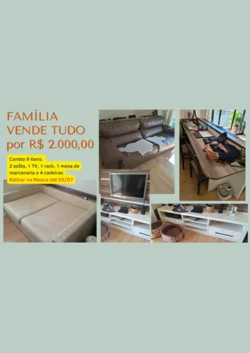 FAMILIA VENDE TUDO POR 1K: 9 ITENS, 2 sofás, 1 mesa, 4 cadeiras, 1 rack e 1 TV