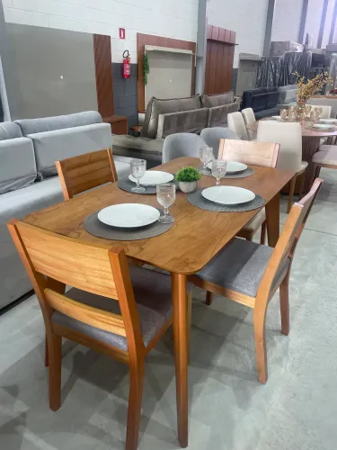 Mesa De Jantar Retangular De Madeira Tampo Laminado Com 4 Cadeiras DESIGN SOFISTICADO
