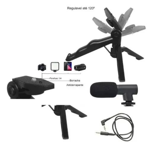 Kit Youtuber 4 em 1 Tripé + Microfone + Ring Light LED + Controle Bluetooth Novo