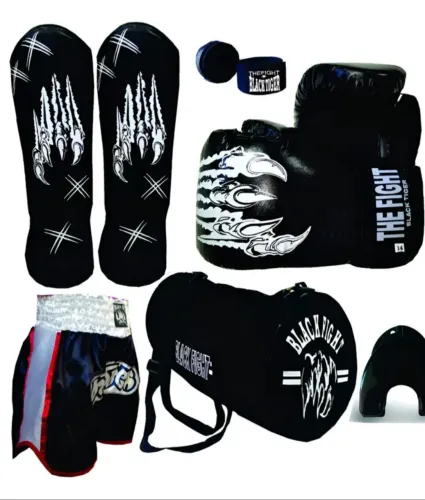 Kit completo de Muay Thai/boxe-Luva 14oz, capacete, aparador, bandagens, short e bolsa