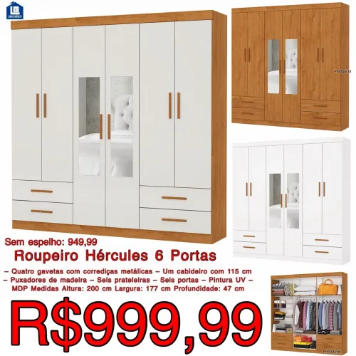 GUARDA ROUPA CASAL HÉRCULES 6 PORTAS
