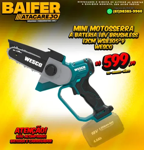 Mini Motosserra a Bateria 18V Brushless 12CM WS8305-9 Wesco