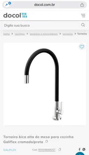 Torneira de cozinha preta bica alta galiflex DOCOL 