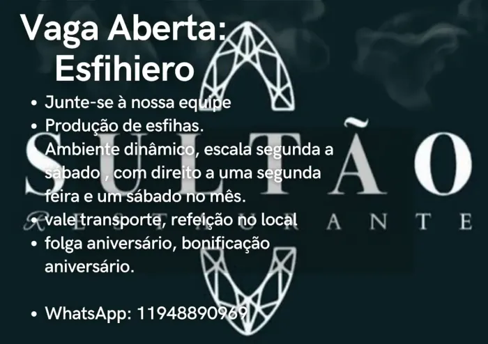 VAGA P/ ESFIHEIRO