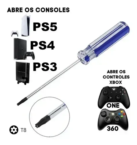 Chave Torx T8 Com Furo Pra Abrir Controles Consoles Games kit com 2 chaves