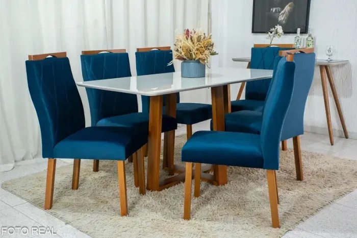 Mesa de Jantar Mel 160×80 6 Cadeiras Madeira Maciça rf432