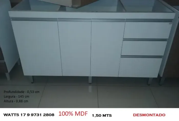 Gabinete Cozinha 100% MDF Tamanho 1,50 Mts Novo Lacrado Desmontado