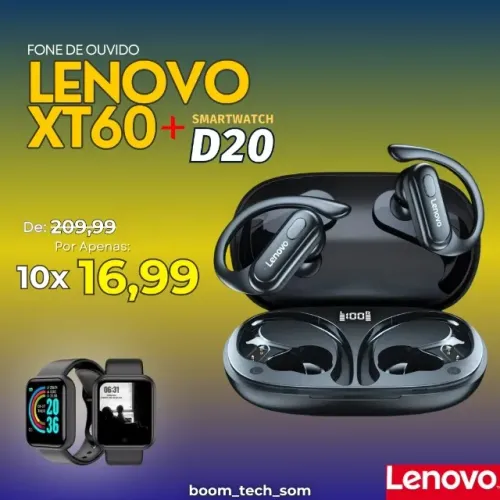Fone Bluetooth Lenovo XT60 + Smartwatch D20 | Garantia | Pronta Entrega