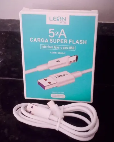 Cabo USB/Tipo C Carregamento Rápido Leon 1M Cor Branco