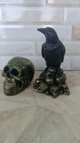 Kit 2 peças decorativas corvo + caveira