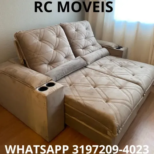 Sofá Cuiabá Retrátil e Reclinável com Porta-Copos - Euro Pillow 25cm