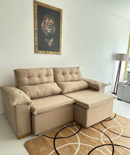 Sofá Cama Retrátil 3 Lugares Bege