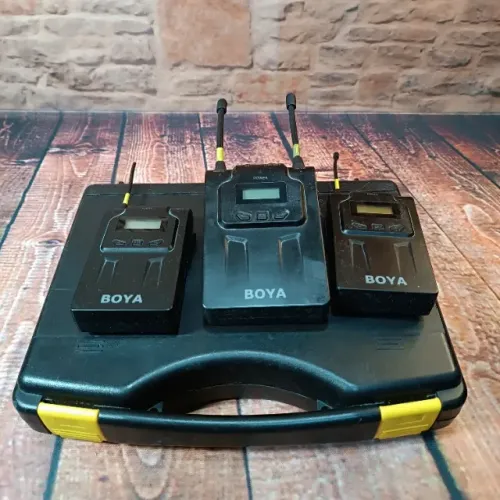 Microfone sem fio de lapela duplo Boya