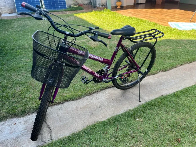 Bicicleta de marchas com garupa e cestinha 