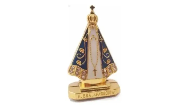 Nossa Senhora Aparecida Para Painel De Carro Pequena Strass Cor Dourado/azul