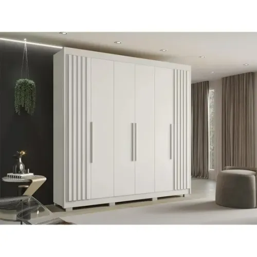 Roupeiro Granada 6 Portas Grande Detalhe Ripado Branco/Branco 100% MDF - Montagem Grátis 
