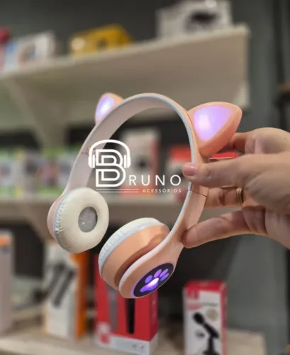 Fone de ouvido Bluetooth Gato Led