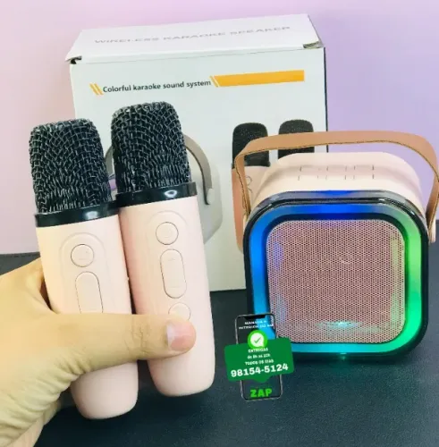 Caixinha Karaoke Mini Com 2 Microfones Sem Fio Portatil - Entrega das 9 até 22hrs