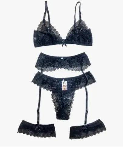 Conjunto Lingerie Feminino Preto 03 Peças