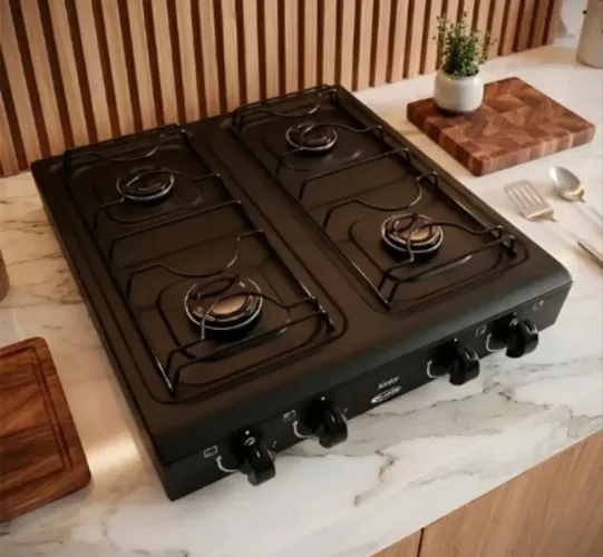 Fogão Cooktop Portátil A Gás 4 Bocas Clarice Sobrepor Preto