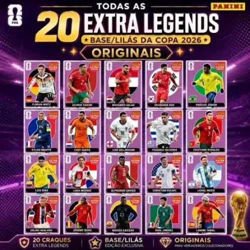 Kit original Panini com as 20 legends 2026 lilás
