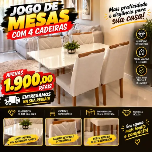 JOGOS DE MESAS COM 4 CADEIRAS 