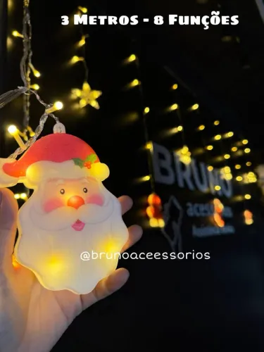 Cortina de Led com enfeites Natalinos de 3 Metros