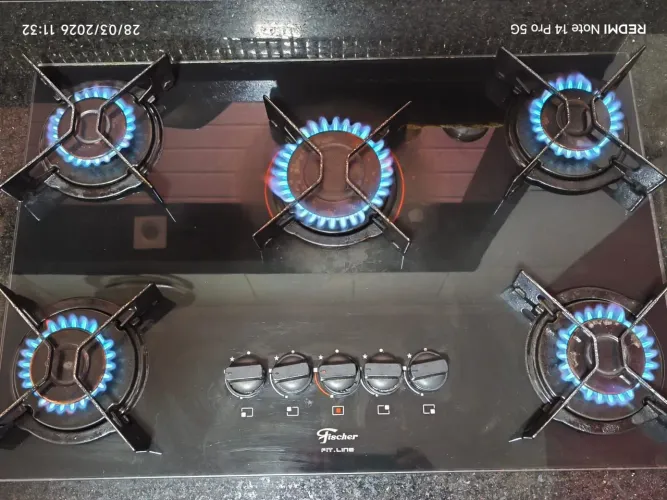 Cooktop Fischer 5 Bocas Fit Line Tripla Chama (Vidro Preto) - Funcionando Perfeitamente!
