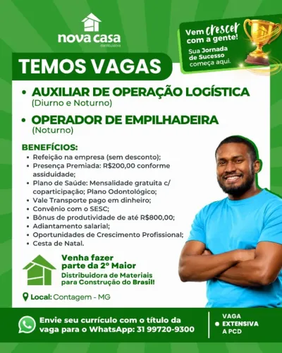Vaga de Auxiliar de Operação Logística - Contagem/MG | Nova Casa