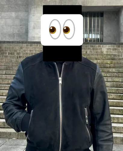 Jaqueta BOSS Malbano bomber de camurça e couro, preta, tamanho 48 (M), original