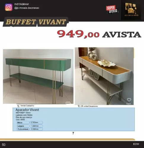 BUFFET VIVANT PÉS DE AÇO MACIÇO