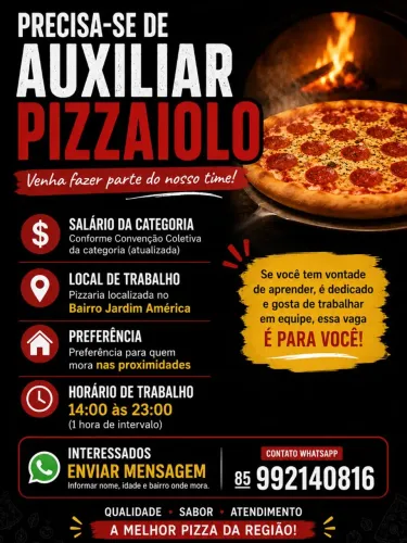 Vaga auxiliar Pizzaiolo