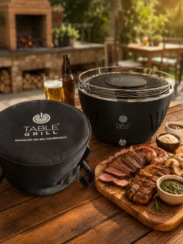 Churrasqueira Móvel Naterial Table Grill Aço Inoxidável 35x23cm