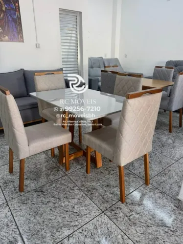 Mesa de jantar 1,20x0,80 Tampo Vidro + 4 Cadeiras Madeira maciça - Montagem Inclusa