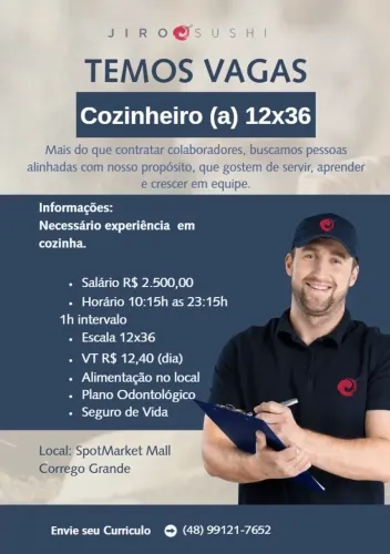 Vaga cozinheiro (a) 12x36