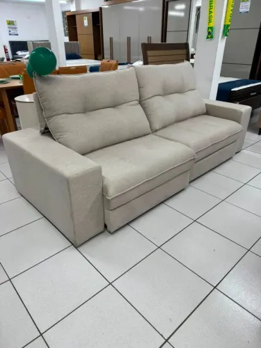 Sofá Retrátil 3 Lugares No Linho Bege