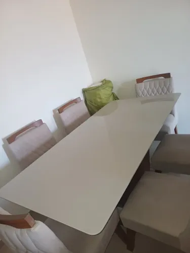 Mesa de Jantar 6 Lugares Tampo de Vidro
