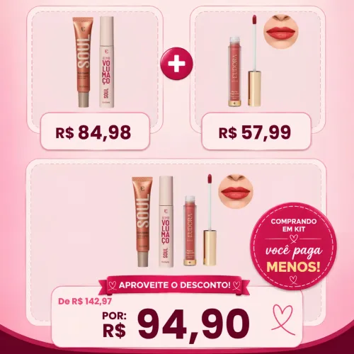 Kit make Eudora 3 itens (blush + máscara de cílios + batom)