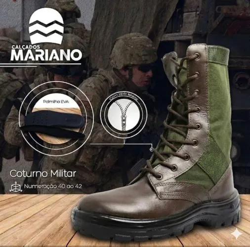 Coturno militar selva Mariano com/sem ziper lona marrom/verde