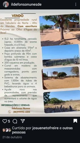 Sitio Boa vista, com registro no cartório de imóveis de Tabuleiro do Norte ce.