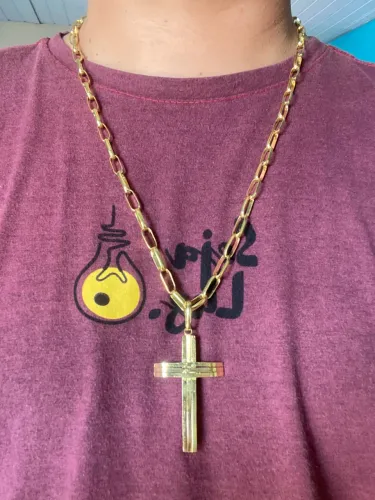 Corrente tijolinho + pingente 100% moeda antiga